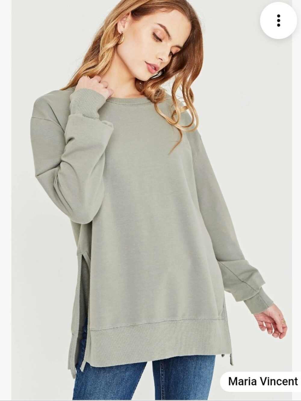 Project Social T Sage Green Side Slit Crewneck Sweatshirt Medium